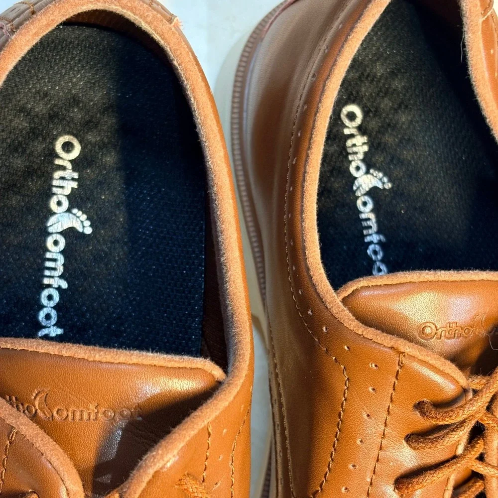 Orthocomfoot Mens Brown Leather Derby Shoes OFLK01B Size EU 46 US 12-12.5